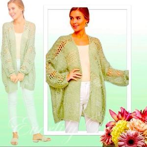 NWT! BOUTIQUE LIGHT SAGE OPEN WEAVE CARDIGAN-SIZE M/L
